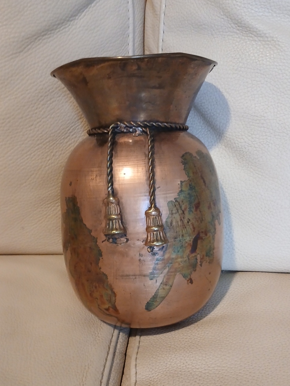 Brass Decorative Vase with Rope Tassel Detail